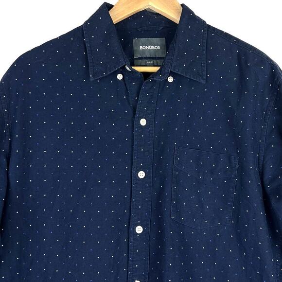 Bonobos Other - Bonobos Large Button Up Blue/White Dots Slim Fit Smart Cotton Men's Shirt